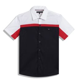 Tommy Hilfiger Boys Spread Collar Colouredblocked Opaque Cotton Casual Shirt-image-64
