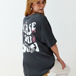 Trendyol Round Neck Typography Printed Cotton T-shirt-image-91