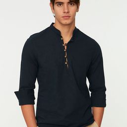 Trendyol Men Navy Blue Solid Pure Cotton Casual Shirt-image-73