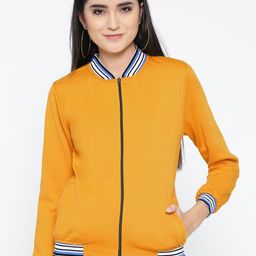 Belle Fille Women Mustard Yellow Solid Varsity Jacket-image-22