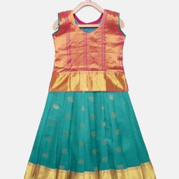 Kanakadara Girls Pink & Blue Ready to Wear Pavadai Set-image-74