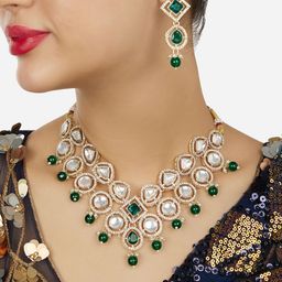 Zaveri Pearls Gold-Plated Stone Studded Jewellery Set-53