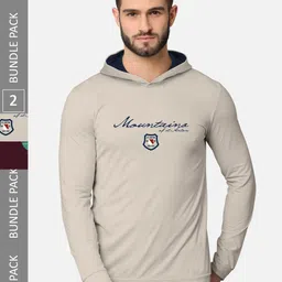 BULLMER Pack of 2 Men Beige Printed Hooded Sweatshirt-image-68