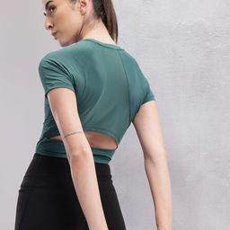 HRX by Hrithik Roshan Women Cut Outs Slim Fit Crop Training T-shirt-picture-47