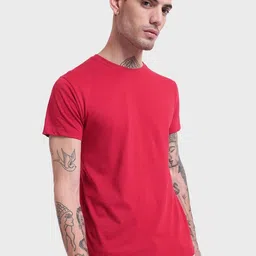 Bewakoof Men Red Solid Round Neck Pure Cotton T-shirt-image-83