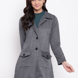 Belle Fille Women Charcoal Grey Solid Tailored Jacket-19