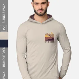 BULLMER Pack of 2 Men Beige Printed Hooded Sweatshirt-image-71