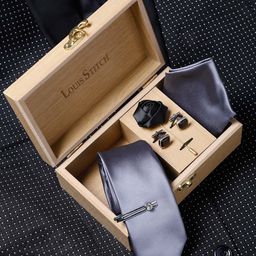 LOUIS STITCH Men Grey & Black Solid Accessory Gift Set-40