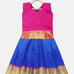 Kanakadara Girls Pink & Blue Ready to Wear Pavadai Set-image-5