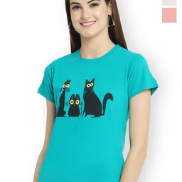 Fabflee Women Multicoloured 3 Printed Pockets T-shirt-picture-13
