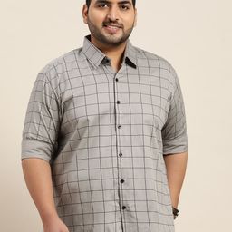 SOJANYA PLUS Men Grey & Black Pure Cotton Classic Checked Casual Shirt-image-7
