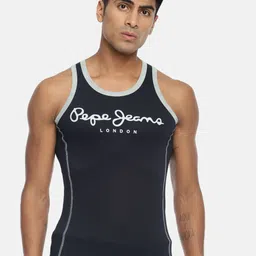 Pepe Jeans Men Navy Blue  White Logo Print Cotton Gym Vest-image-75