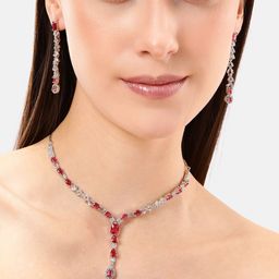 MANSIYAORANGE Rhodium-Plated CZ Studded Jewellery Set-image-40