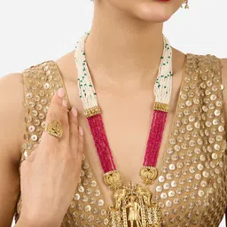 Zaveri Pearls Gold-Plated Stone Studded Jewellery Set-34