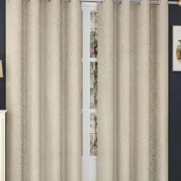 RIDHAAN Beige & Gold-Toned 2 Pieces Self Design Velvet Black Out Long Door Curtains-33