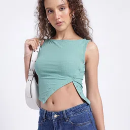 glitchez Cutie Couture Self-Design Asymmetric Placket Cropped Top-image-49