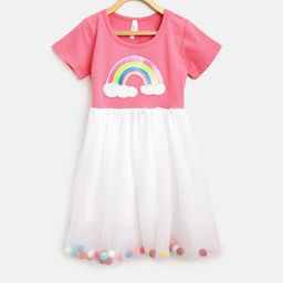 StyleStone Girls Pink & White Self Design Fit & Flare Dress-image-53