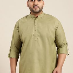 SOJANYA PLUS Size Men Green Solid Pastels Pure Cotton Kurta-31