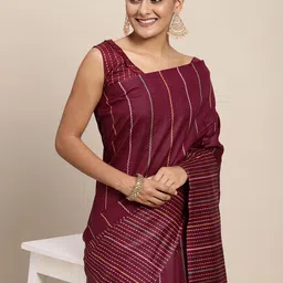 Saree mall Magenta & Pink Striped Art Silk Block Print Saree-image-15