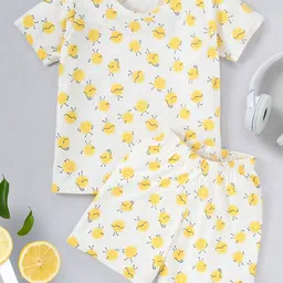 FUNKRAFTS Unisex Kids Off White & Yellow Printed Night suit-81