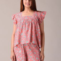 KANNAHI Floral Printed Lapel Collar Pure Cotton Top & Shorts Night Suit-image-52