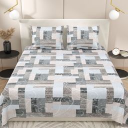 Myntra Elegant Homes White & Grey 220 TC King Bedsheet with 2 Pillow Covers-image-105