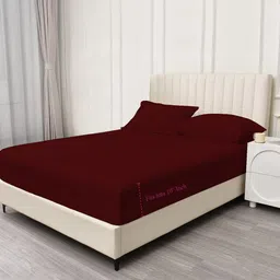 Trance Home Linen Maroon 400 TC Queen Fitted Bedsheet with 2 Pillow Covers-picture-31