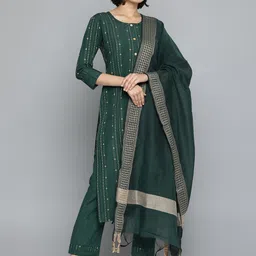 Kvsfab Women Green Pure Cotton Kurta with Trousers & Dupatta-image-49