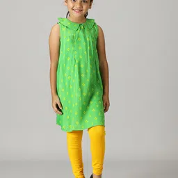 KiddoPanti Girls Printed Peter Pan Collar A-Line Kurta-picture-50