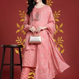 Anouk Floral Printed Kurta with Trousers & With Dupatta-3