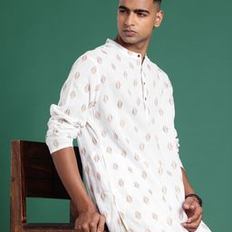 Sangria Geometric Woven Design Band Collar Pure Cotton Straight Kurta-picture-40