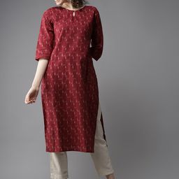 HERE&NOW Women Maroon & Off-White Printed Straight Kurta-41