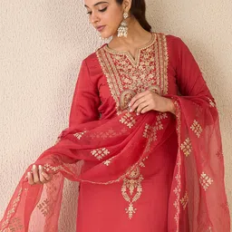 Indo Era Women Ethnic Motifs Embroidered Regular Gotta Patti Kurta with Trousers & With Dupatta-12