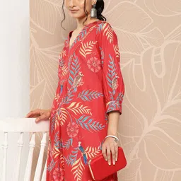 Varanga Women Red & Yellow Floral Printed Gotta Patti Floral Kurta-picture-36
