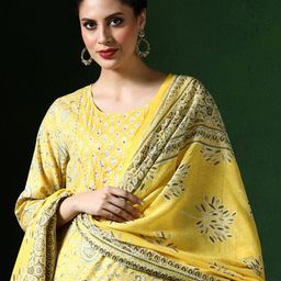 Jaipur Kurti Floral Printed Straight Pure Cotton Kurta With Trousers And Dupatta-picture-25