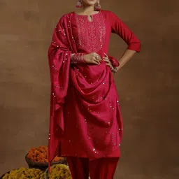Libas Women Floral Embroidered Regular Sequinned Kurta with Salwar & With Dupatta-11