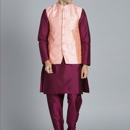 Ethnovog Men PurplePeach-Coloured Solid Kurta with Churidar-17