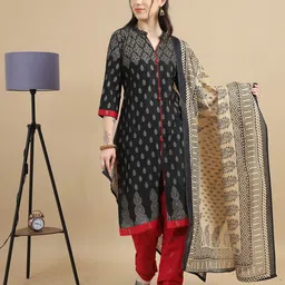 MIRAAN Ethnic Motifs Printed Regular Pure Cotton Kurta with Patiala & Dupatta-picture-14