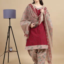 MIRAAN Ethnic Motifs Printed Regular Pure Cotton Kurta with Patiala & Dupatta-picture-16