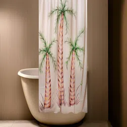 CASA-NEST Beige & Green Printed Waterproof Shower Curtain-48