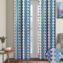 Cortina Blue & White 2 Pieces Floral Printed Door Curtains-image-63