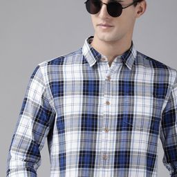 BEAT LONDON by PEPE JEANS Men Blue GRIT Slim Fit Tartan Checked Pure Cotton Casual Shirt-image-71