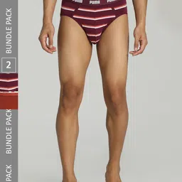 PUMA Men Pack Of 2 Burgundy & Brown Solid Cotton Stretch Star Basic Briefs-32