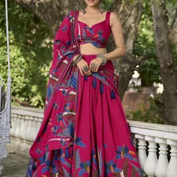 Aika Printed Foil Print Ready to Wear Lehenga & Unstitched Blouse With Dupatta-picture-51