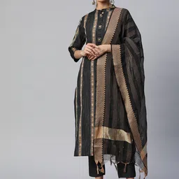 Vbuyz Women Black Printed Kurta with Trousers & With Dupatta-picture-20
