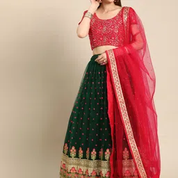 Shaily Green & Magenta Embroidered Semi-Stitched Lehenga & Blouse with Dupatta-picture-37