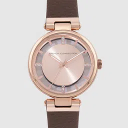 French Connection Women Rose Gold Leather Analogue Watch FC148BR-17