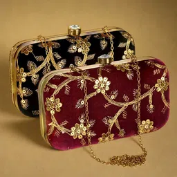 Kuber Industries Set Of 2 Embroidered Velvet Box Clutches-13