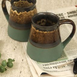 TIED RIBBONS Green & Brown 2 Pcs Textured Ceramic Matte Mug 330 ml Each-48