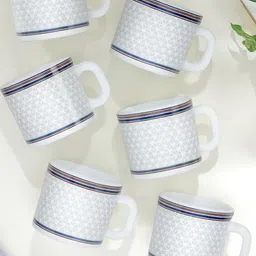 Larah by BOROSIL White 6 Pieces Printed Opalware Matte Mugs 100ml-43